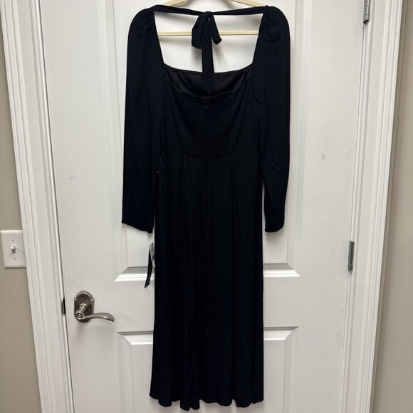 New ADRIANNA PAPELL Womens Size 8 Black Midi Dress Square-neck Light Crepe NWT - Picture 6 of 11